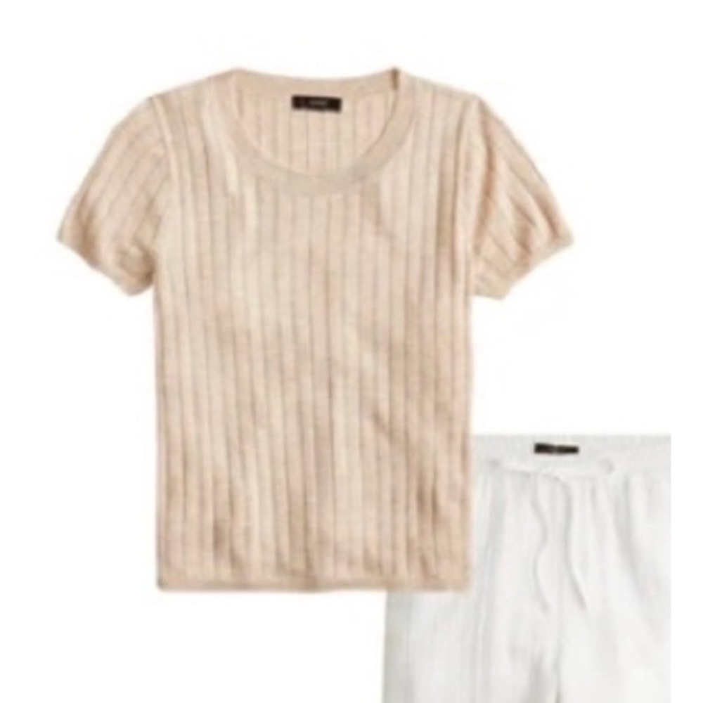 J.Crew Silk Cashmere Ribbed Short Sleeve Sweater Top Peach BG652 SP22 Womens S